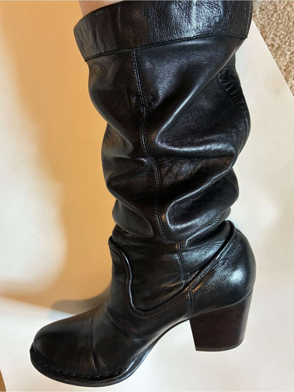 Frye Tall Black Leather Scrunch Boots